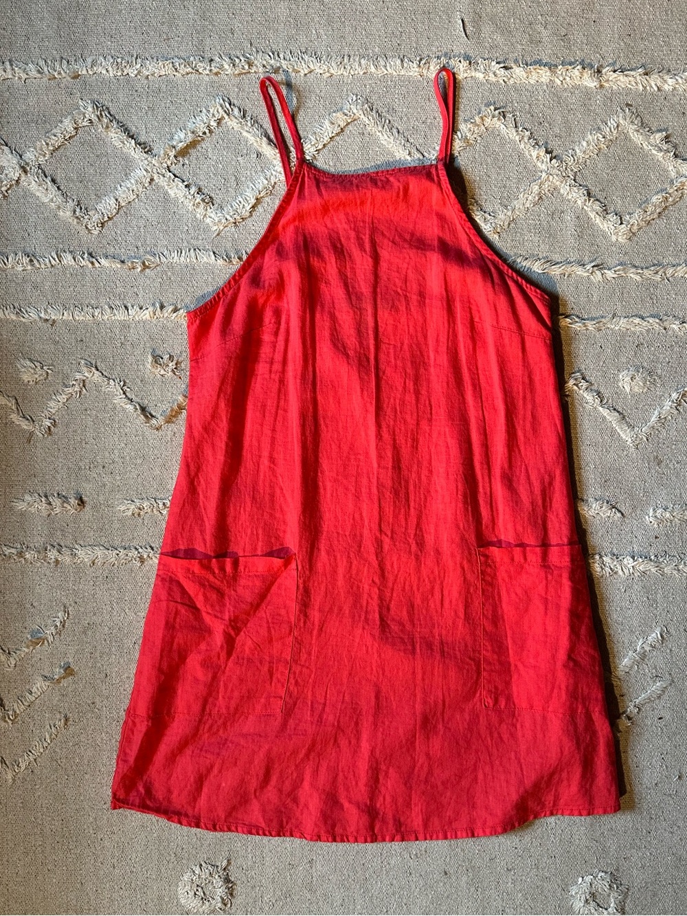 Red Linen Mini Shift Dress